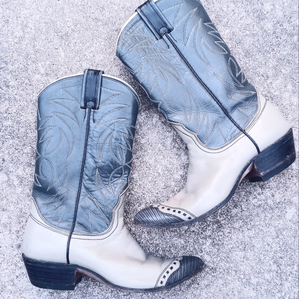 Nocona Leather, 6.5, Beige and Gray, Womens, Western Boots, Preowned.